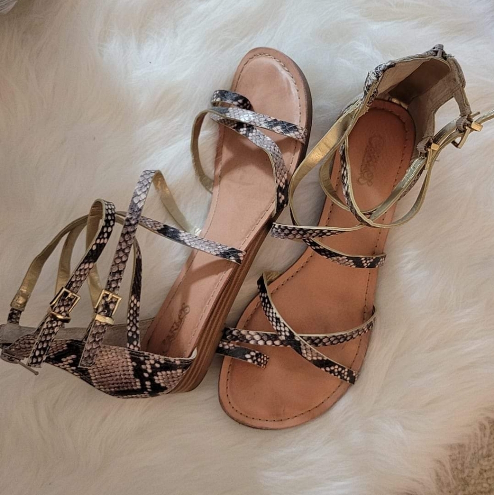 Strappy Snake Print Gladiator Sandals